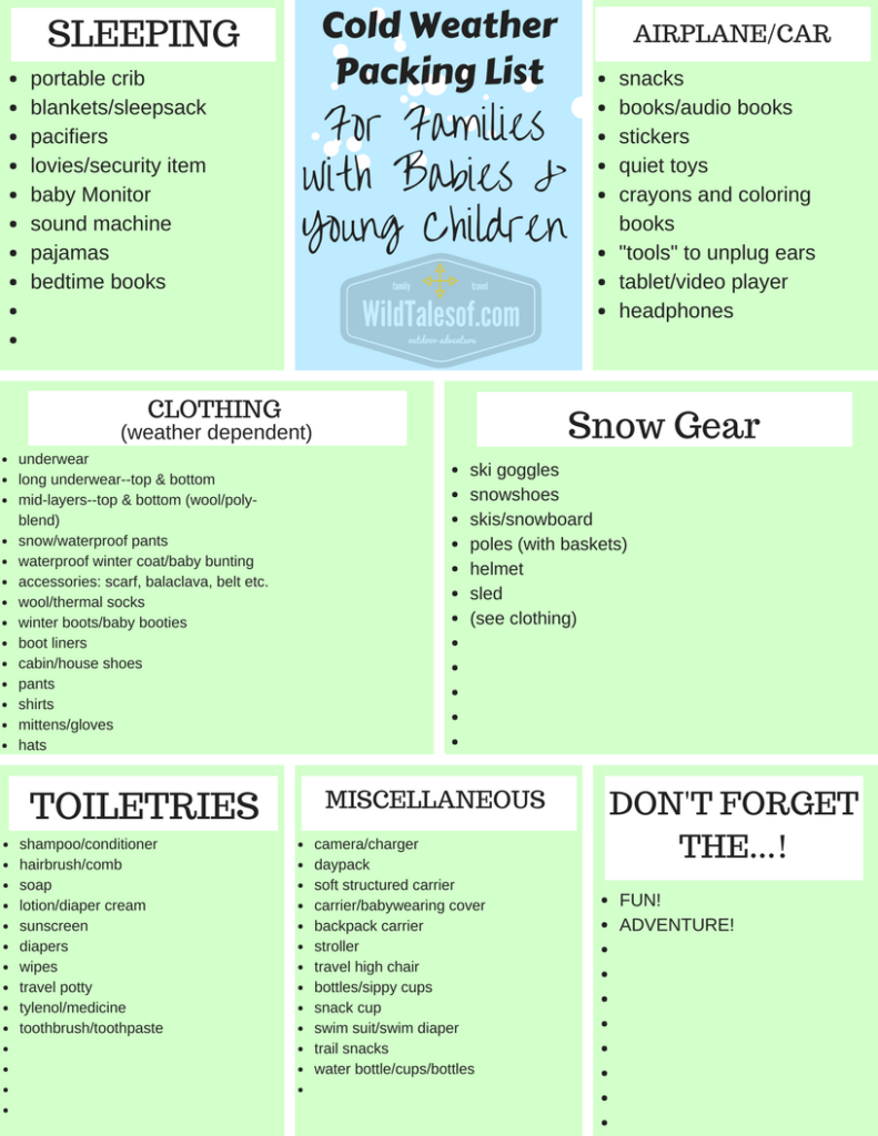 cold weather packing list for families with babies and young